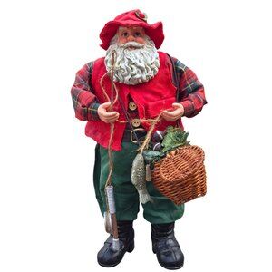 Fisherman Santa Claus Figure Basket Fishing Pole Clothtique Possible Dreams
